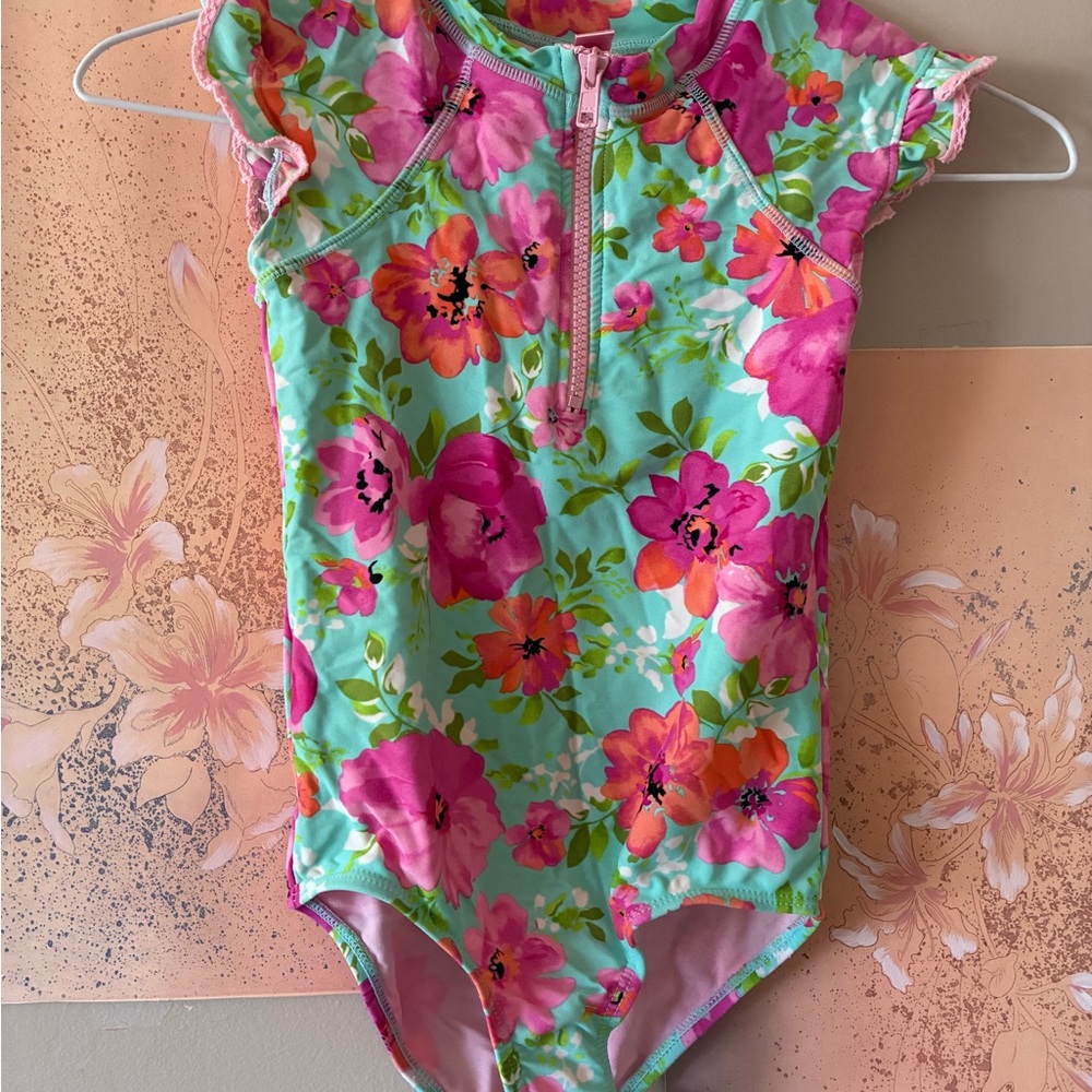 Hula Star Kids Swim One Piece - Pink and Green Floral
